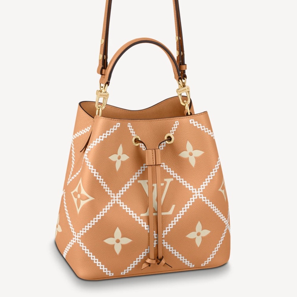 Louis Vuitton Neonoe MM Bag w. Pouch Empreinte Creme Leather Giant Monogram
